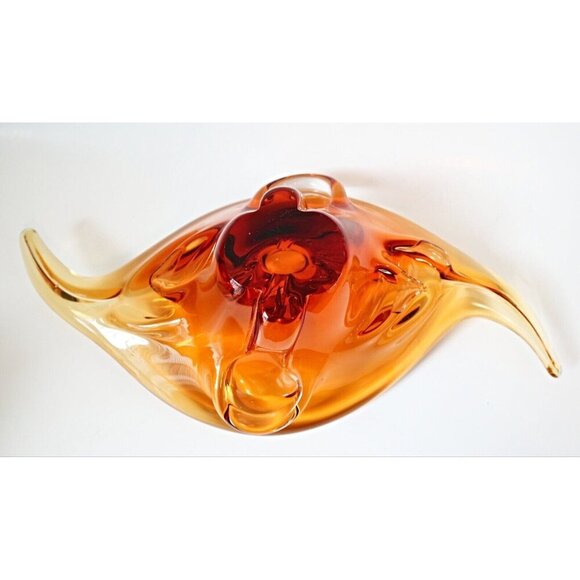 Chalet Glass Amber Centerpiece Bowl Chunky Mid Century Art Glass Contemporary - Picture 5 of 6